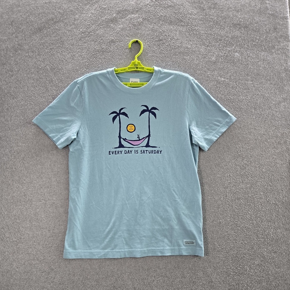 Life Is Good Men‎ Shirt SMALL Light Blue Graphic Palm Trees Crusher Tee